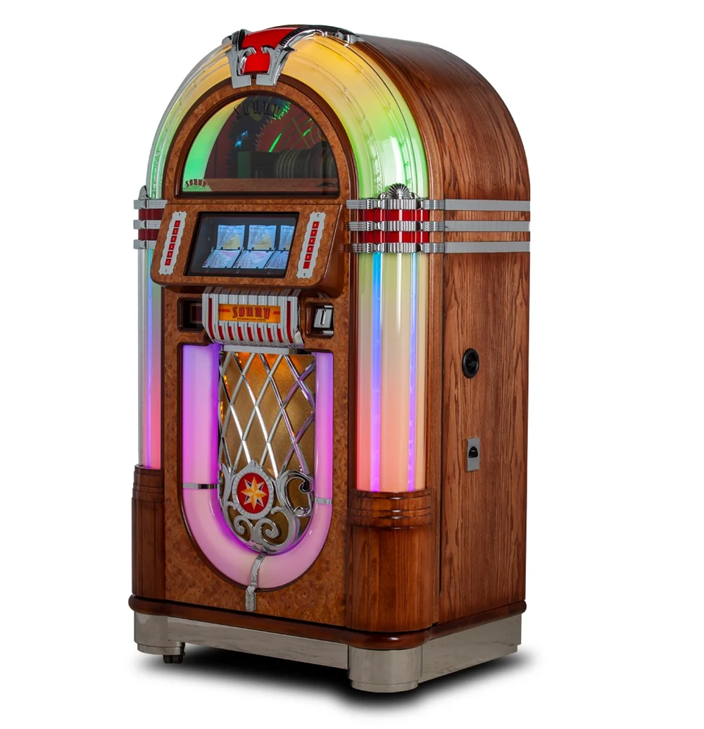 CD SL15 jukebox in a wooden cabinet with coloured light tubes